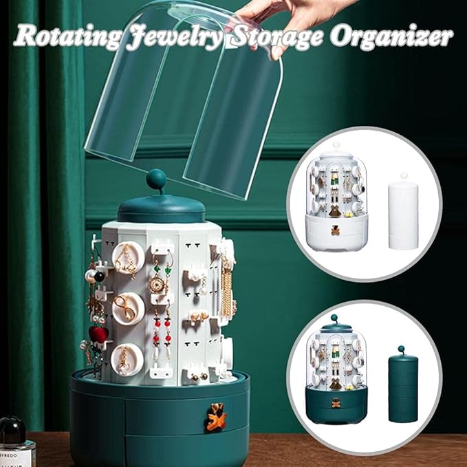 Makeup Storage Box Rotating Jewelry Organizer Earring Holders with 5-Layer Jewelry Box 2 Drawers Dust-Proof Cover Jewelry Box (Color : A)