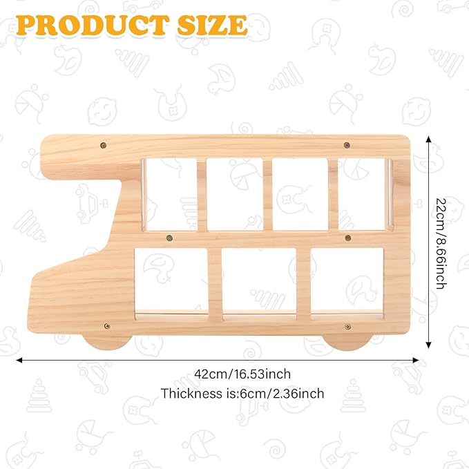 Car for Tonies Box Figures Characters Organizer Storage Shelf Wall Mounted, Bus Wooden Magnetic Floating Shelves for Tonies Characters, Display Collection 15~25 Characters