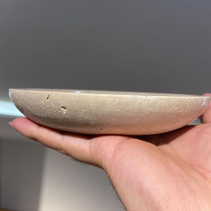 5.9" Round Travertine Ring Dish Jewelry Tray, Marble Trinket Dish Tray, Nightstand Decor, Coaster, Soap Dish, Sponge Holder for Bathroom, Beige