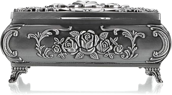 Hipiwe Vintage Metal Jewelry Box Small Trinket Jewelry Storage box For Rings Earrings Necklace Treasure Chest Organizer Antique jewelry Keepsake gift Box Case for Women (Medium)