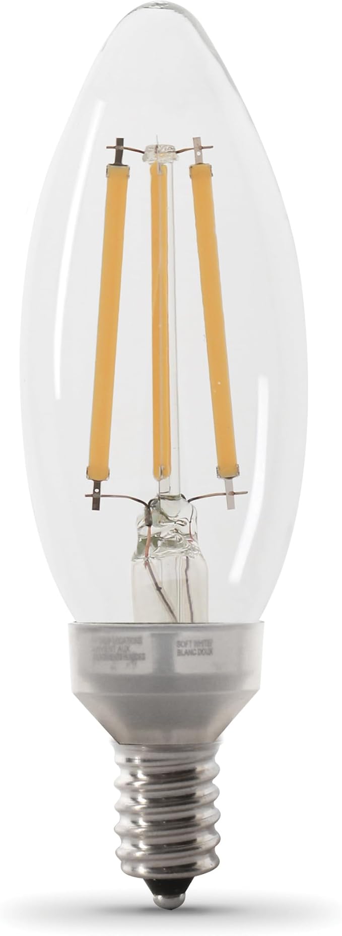Feit Electric LED Candelabra Light Bulb, 100W Equivalent, Dimmable, E12 Base, 5000K Daylight, B10 Filament Torpedo Tip Decorative Lighting Bulbs, 13-Year Lifetime, BPCTC100950CAFIL/2/6, 12 Pack