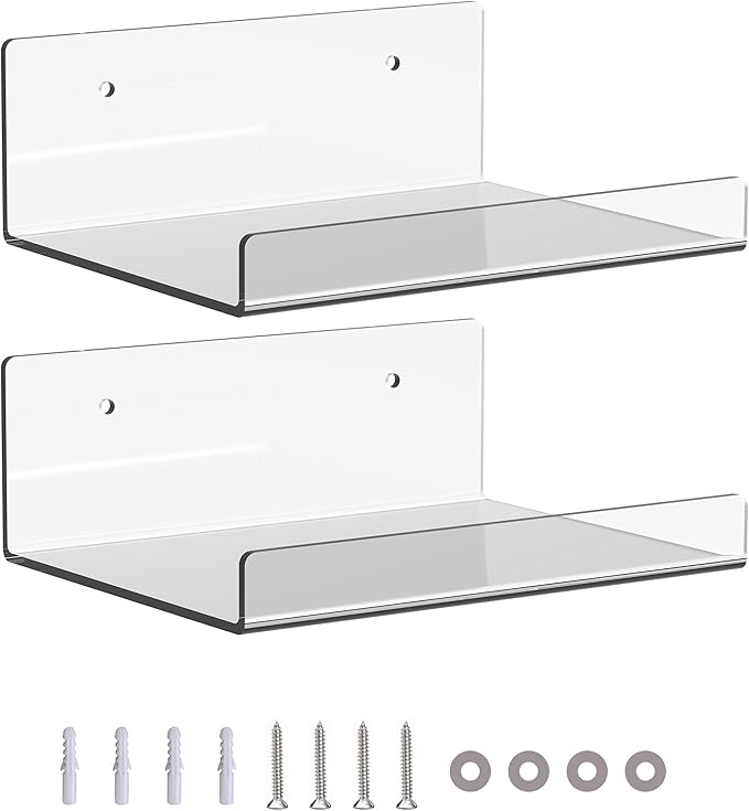Wall-Mounted Acrylic Shelves Suitable for Wall-Mounted Display Rack Storage Rack Suitable for Children's Bookshelf Room Wall Decoration Bedroom Kitchen Living Room (2, 6“)