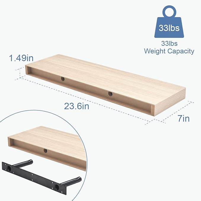 Floating Shelves for Wall, Bathroom Shelves Over Toilet, Wall Shelves & Book Shelf for Room, Hanging Shelf, Modern Wooden Mounted Floating Shelves, 24x7x1.5 in (Oak, Set of 3)