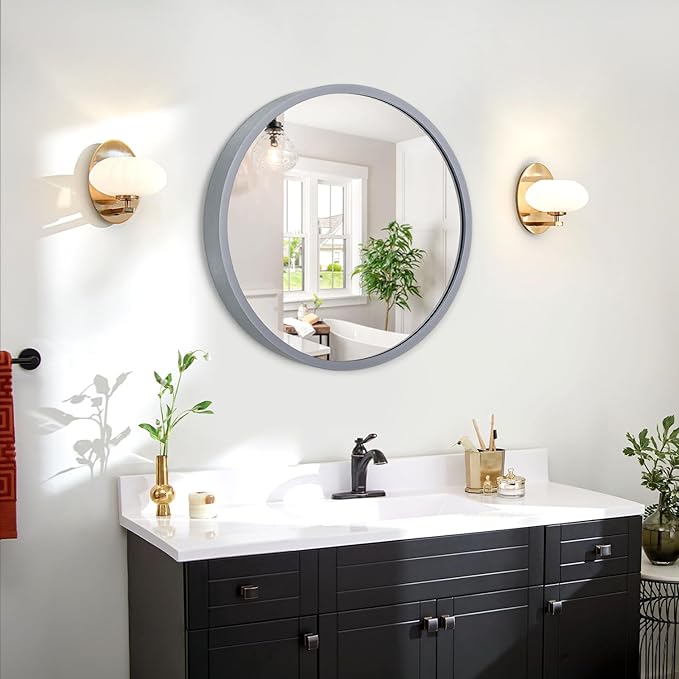 JJUUYOU Round Wall Mirror 16", Hanging Circle Mirror Round for The Bathroom Metal Frame Mirrors for Bedroom, Living Room or Entryway Wall Decorative
