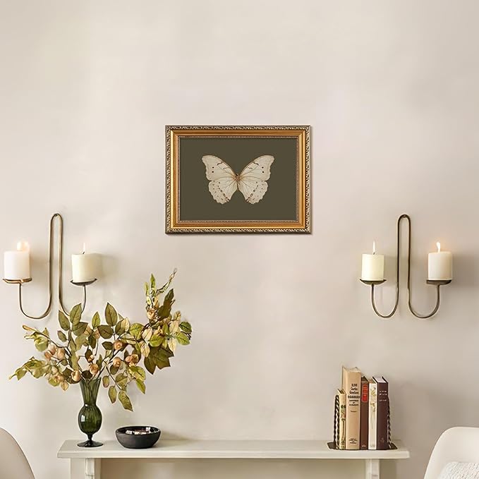 KBKBART Vintage Gold Framed Wall Art, Classical Butterfly Oil Paintings, Dark Moody Insect Canvas Prints Artwork Wall Decor Pictures for Bedroom, Bathroom, Cottagecore Room Decor - 9x12Inch