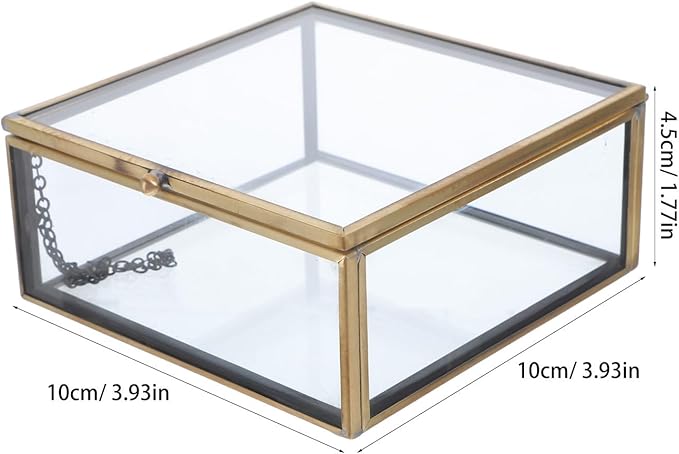 Abaodam Vintage Glass Jewelry Box with Lid, Trinket Storage Case, Dustproof Makeup and Ring Organizer for Women, 3.93 X 3.93 X 1.77 Inches, Decorative Keepsake Chest for Dresser
