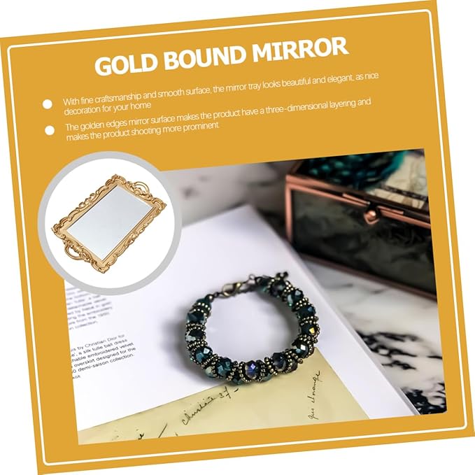FRCOLOR Decorative Mirror Plate Perfume Tray Makeup Vanity Tray for Dresser Organizer with Glass Surface for Bathroom and Bedroom Display