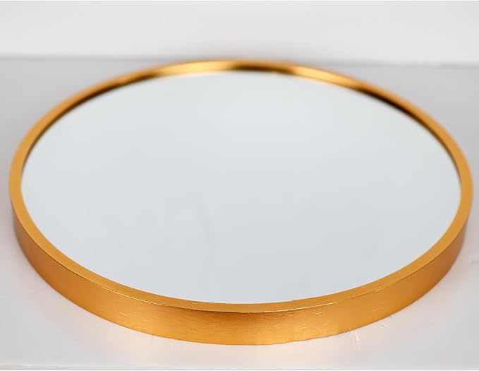 12 Inch Aluminum Framed Modern Gold Round Wall Mirror, Small Metal Framed Mirror for Bathroom, Living Room, Entryway, Hallway Decoration (Gold, 12x12)