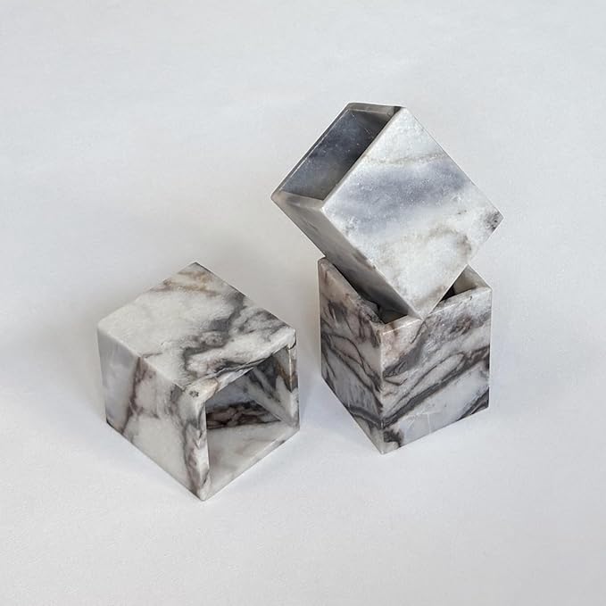 Natural Marble Stone Square Storage Container Empty Vessel Holder Cup for Candle/Pens/Sundries items (White Elephant Marble)