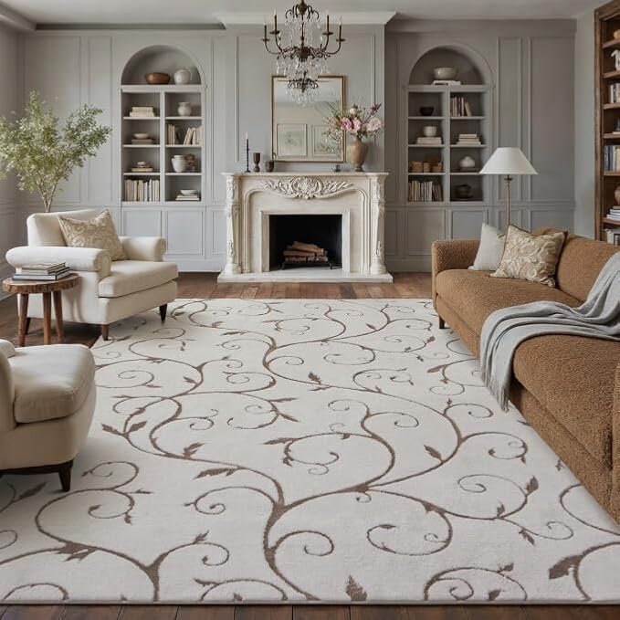 PureCozy Washable Neutral Area Rug 6x9 Beige Soft Shag Rugs for Living Room Modern Boho High Pile Non-Shedding Throw Rugs Non Slip Indoor Office Carpet for Playroom Bedroom Home Aesthetic Decor