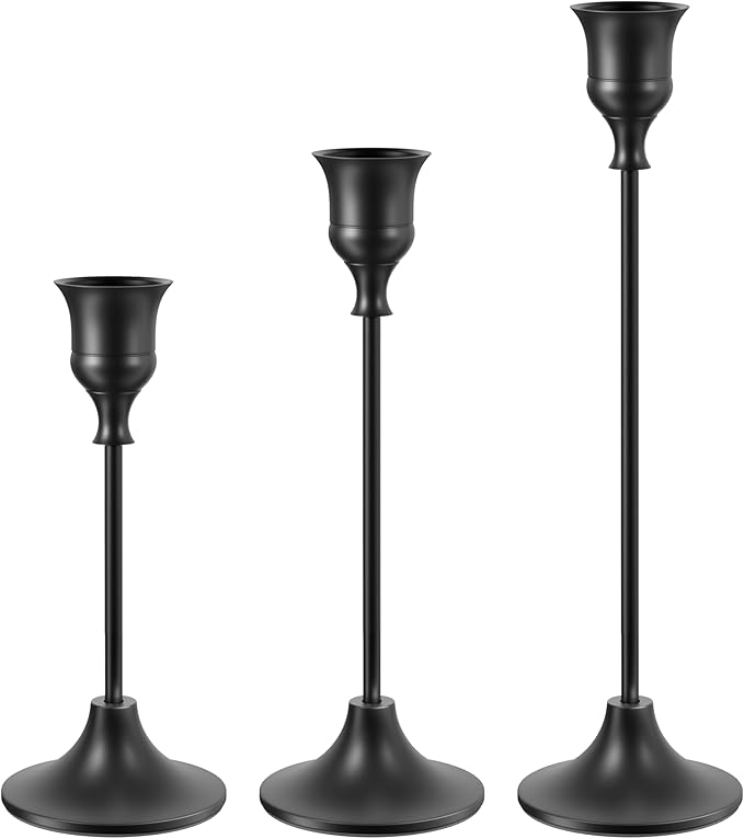 NLBTW Black Candlestick Holders Taper Candle Holders, Set of 3 Vintage Candle Sticks Holder Decor Used as Fireplace Mantel or Table Centerpieces for Wedding, Dinning, Party