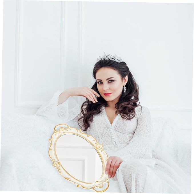 IMIKEYA European Style Vintage Mirror Tray Elegant Makeup Organizer for Home Decor and Photography Retro Storage Plate for Vanity Coffee Table and Giving