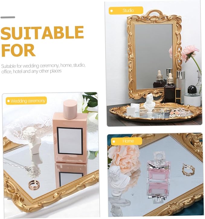NUOBESTY Vintage Perfume Organizer Tray with Mirror Plate for Dresser Vanity, Decorative Makeup and Jewelry Display Tray for Home Décor and Photo Prop