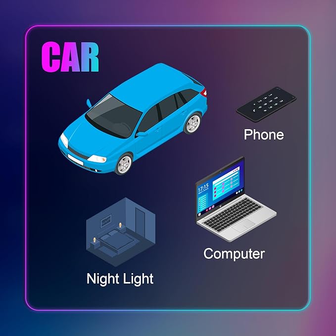 Frienda 2 Pcs Mini USB LED Light Car LED Interior Lighting 5v RGB Portable Ambient Lighting Adjustable 8 Color and Brightness Smart USB Night Lamp for Cars Laptop Keyboard Atmosphere, Type A