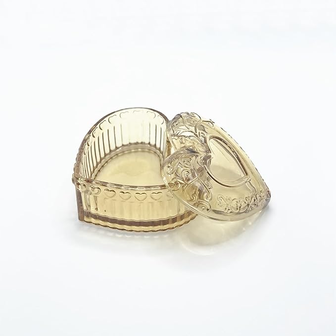 Glass Jewelry Box Heart Shape Cute Box for Storage Ring Earring Trinket Vintage Jewelry Organizer Decorative Gift for Women Girls-GRB003-Amber