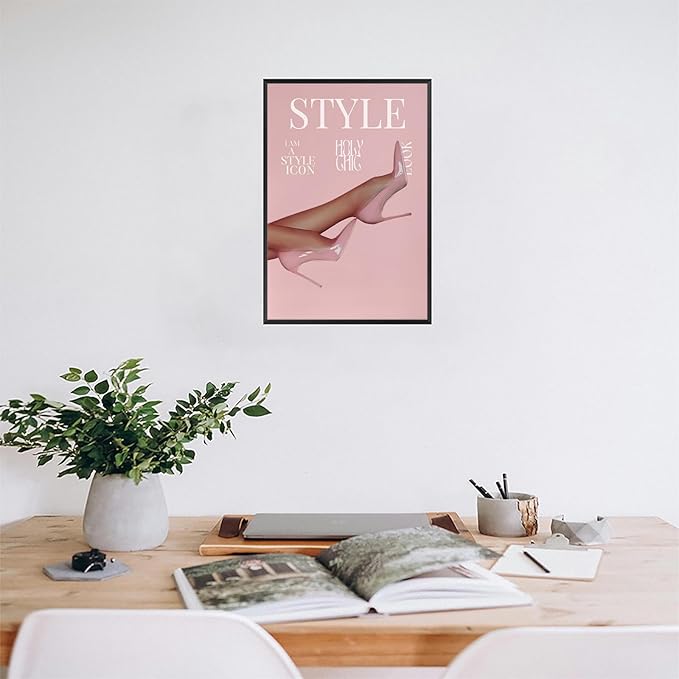 Trendy Pink Heels Poster High Heel News Headline Canvas Wall Art I Am A Style Icon Magazine Cover Aesthetic Prints Painting For Living Room Bedroom Apartment Wall Decor 12x16in Framed