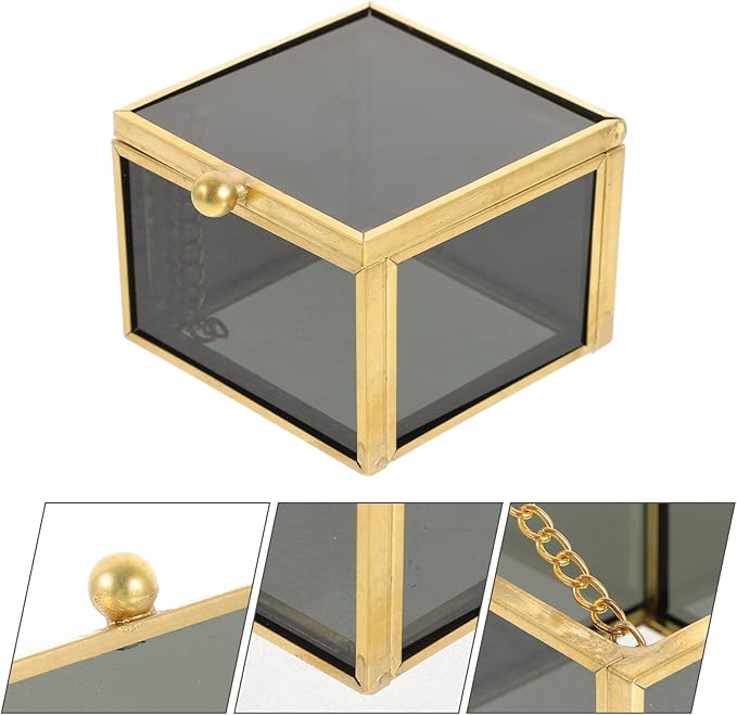 Vintage Square Glass Jewelry Storage Box Elegant Keepsake Organizer for Makeup and Trinkets Stylish Decorative Storage for Women
