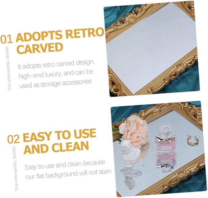 Vintage Mirror Tray for Vanity Dresser, Decorative Perfume Organizer and Makeup Tray, Mirrored Vanity Plate for Bedroom and Bathroom Décor