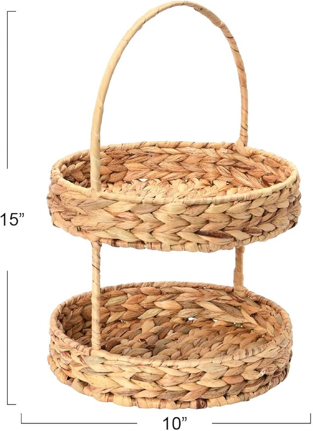 Household Essentials Water Hyacinth 2-Tier Tray, Natural