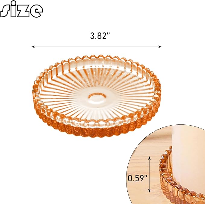 2 Pack Glass Pillar Candle Holders 4 Inch Ribbed Edge Design Decorative Candle Plate with Serrated Edges Clear Amber Display Stand for Wedding Home Decor Table Centerpieces