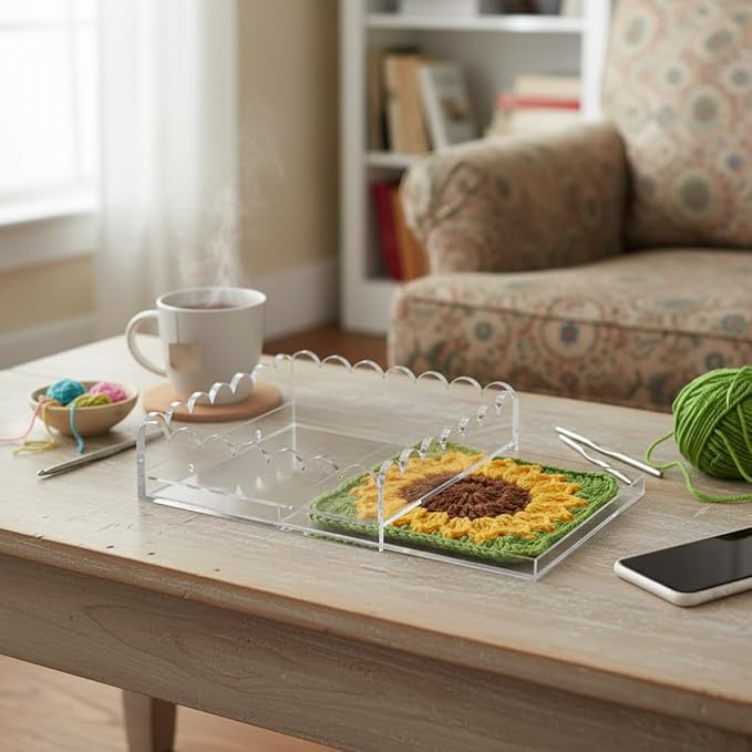 Acrylic Tray for Needlepoint, 9 x 9 Inch Clear Scalloped Acrylic Decorative Tray with Upgraded 2 Magnets Drawer Display for Insert Photo, Fabric Square Organizer Acrylic Tray for Home Decor