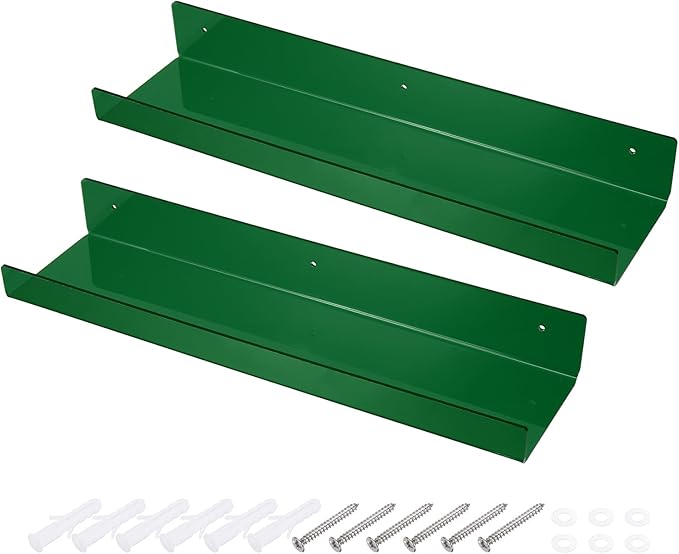 MECCANIXITY 2 Pack Acrylic Shelves for Wall, 15 Inch Green Floating Shelves Wall Mount Display Shelf Organizer for Bathroom, Bedroom, Living Room, Room Decor