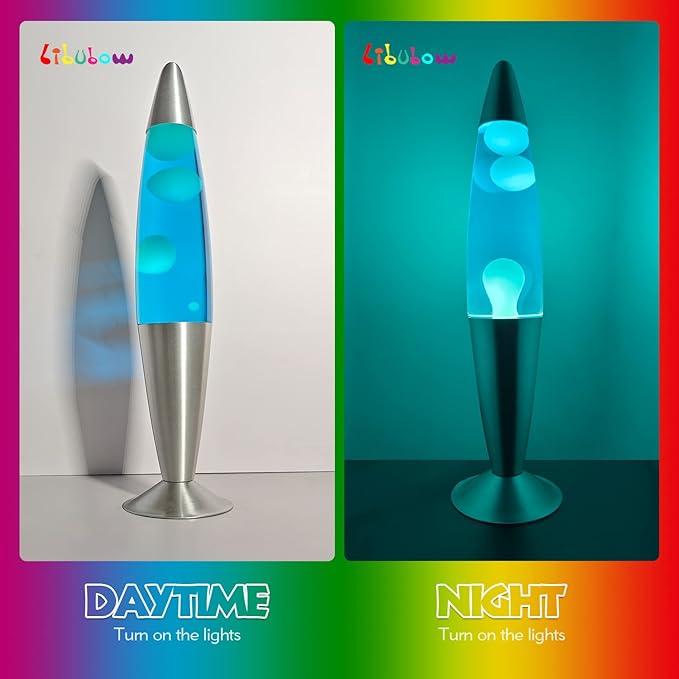 16 Inch Vintage Motion Lamp, 2 Bulbs, Stress Lamp, Relaxing Night Light Mood Lighting Home Decor Living Room Office Bedroom for Adults, Teens and Kids, White Wax Blue Liquid