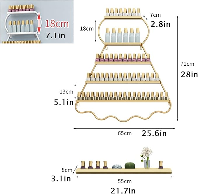 Metal Wall-mounted Nail Polish Storage Racks Wall-Mounted Nail Polish Display Rack Shelf Organizer Storage Holder Metal Floating Shelf Display Case Combination Shelf,for Essential Oils,Perfume,Makeup
