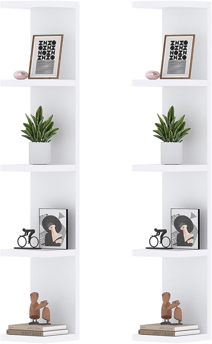 LitaEther 5 Tier White Lack Wall Shelf - Multi-Functional Display Organizer for Anime Figures, Funko Pop, Plants, Makeup & Books (7.1" x 5.5" x 30.7") – Space-Saving Floating Shelf for Home & Office