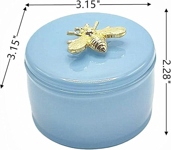 Cute Glass Candy Box - Glass Jar with Lids for Storage Candy Cookie, Vintage Candy Jar Candy Dish for Office Desk Buffet,3.15x3.15x2.28 H IN-GRB019-Blue