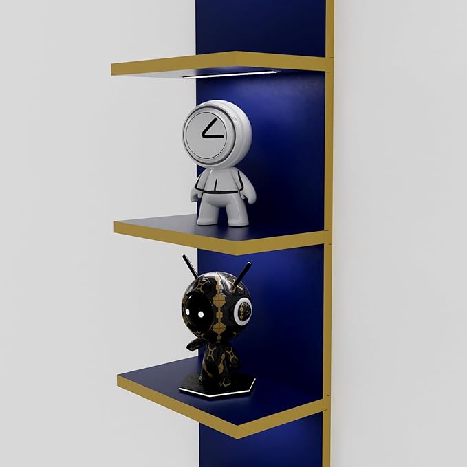 5 Tier Wall Shelves with LED Light, Vertical Column Shelf Floating Storage Home Decor Organizer Tall Tower Design Utility Shelf (Navy Blue)