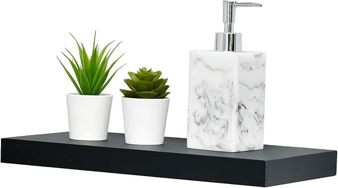 WELLAND Set of 2 Floating Shelves Wall Mounted Shelf, for Home Decor with 8" Deep (Black, 15 inch)
