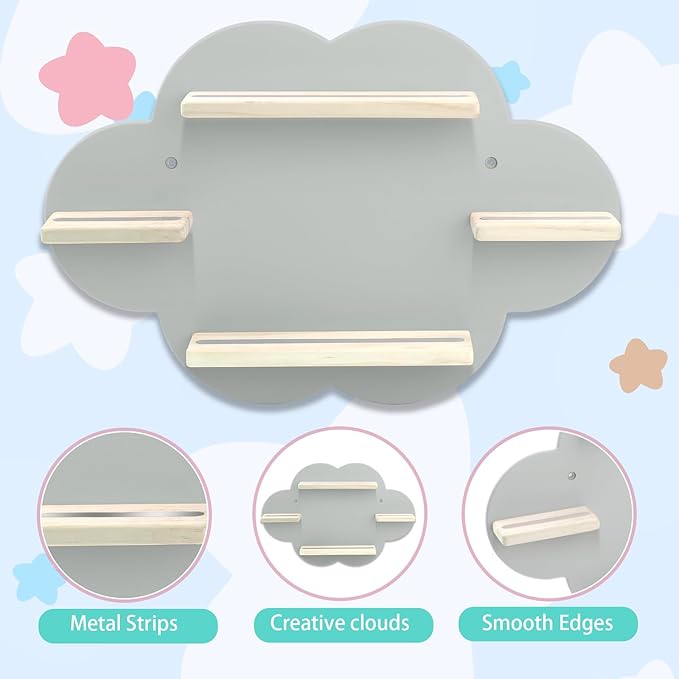 Taladad for TonieBox and Tonie Shelf Cloud,Tonies Storage for 12-20 Tonie Figures Characters Magnetic Wall Shelf for Tonies Toniebox, Charging Station (Grey-Without Box Holder)