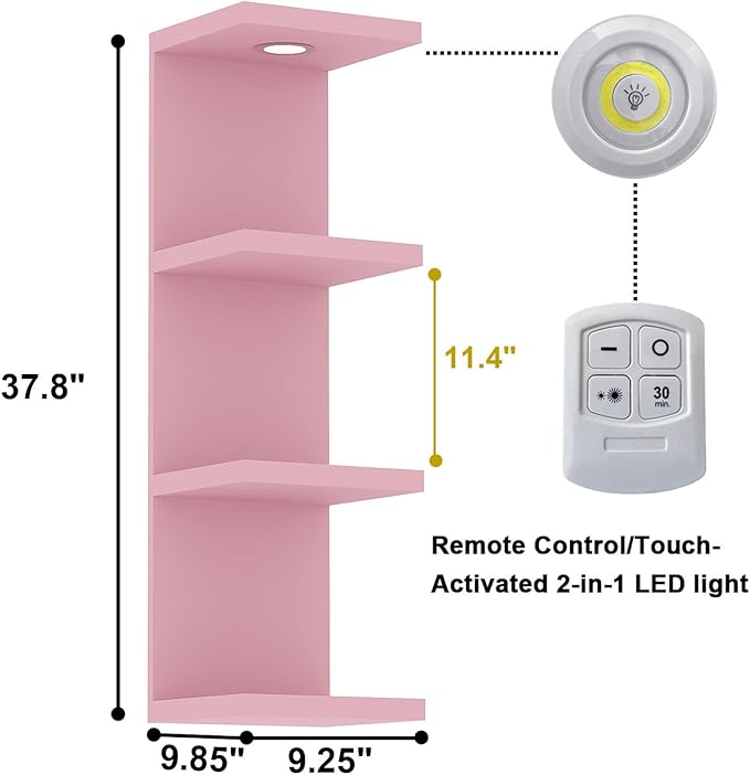 LitaEther Versatile 4 Tier Wall Shelf Unit,Pink Lack Wall Shelf,Display Floating Shelf with LED Remote Control Light