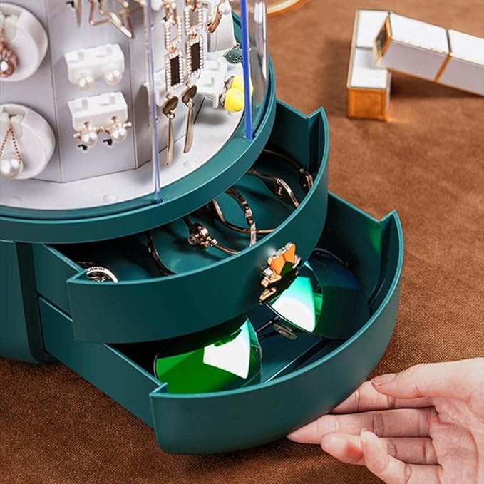 Makeup Storage Box Rotating Jewelry Organizer Earring Holders with 5-Layer Jewelry Box 2 Drawers Dust-Proof Cover Jewelry Box (Color : B)