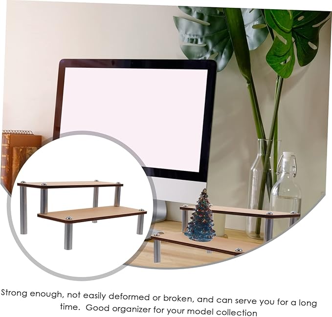 PRETYZOOM Wooden Riser Display Shelf Makeup Organizer Vanity Holder for Lipstick Toys Jewelry