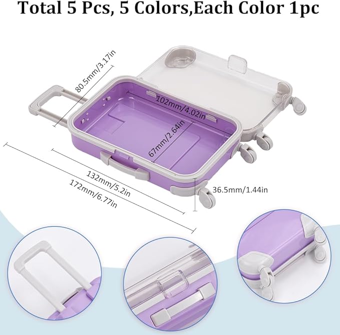 5Pcs 5 Colors Mini Suitcase Gift Box Bulk Empty Eyelash Packaging Boxes Small Colorful Luggage Party Favor ABS Plastic False Lash Storage Organizer for Eyelash Candy Makeup Travel Tool Women