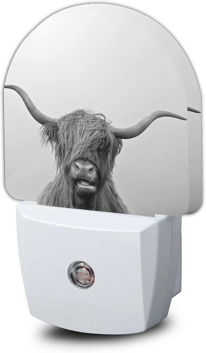 Highland Cow Night Light,Cows Night Lights Plug into Wall for Boys Girls Bedroom Decorative Half Round Nightlight Led Lamp 0.5W Sleep Friendly