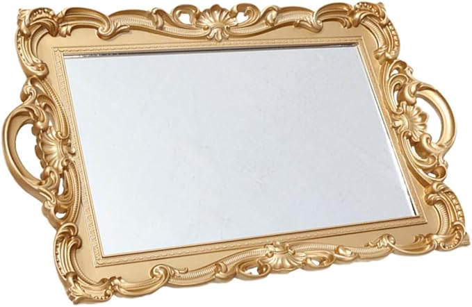 Homoyoyo Mirror Tray for Perfume and Makeup Organizer Decorative Vanity Tray with Mirror Plate for Bedroom and Dresser Décor