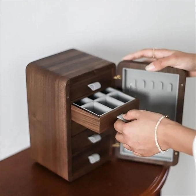 Ring Box Solid Wood Watches Drawer Storage Box Earrings Necklace Case Makeup Table Multi-Layer Display Shelves Organizer Ring Boxes For Jewellery