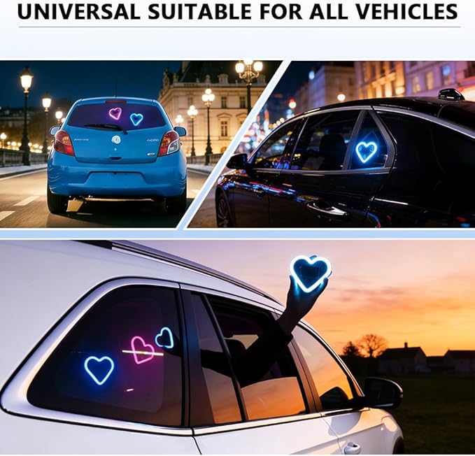 2Pcs Solar Powered Heart Light for Car, LED Wireless Ambient Lamp with 6 Modes & Vibration Sensor Can Automatically Power The Light On, Romantic Ambient Gift for Couples (Pink)