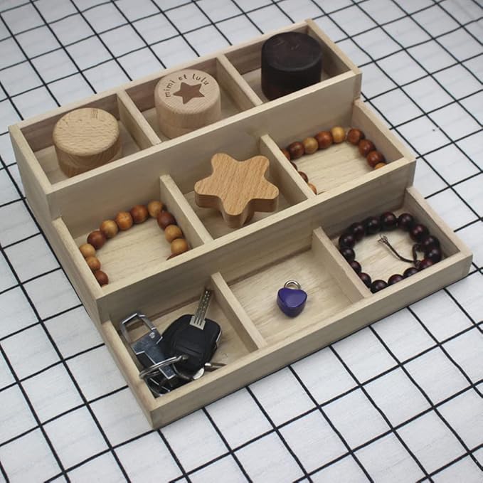 Office Decor Wooden Makeup Organizer Rustic Desk Cosmetic Storage Divided Box Brushes Eyebrow Holder Jewelry Earring Necklace Organizer for Home Bathroom Bedroom Desk Organizer