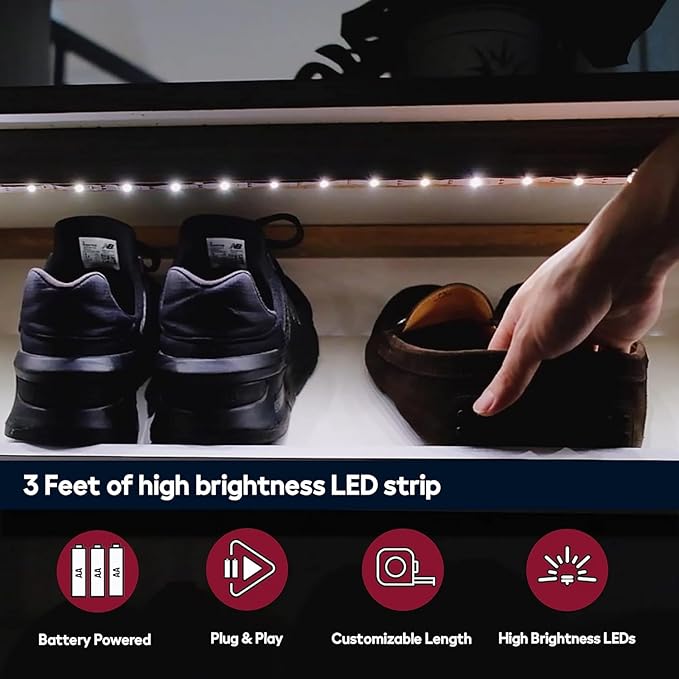 BestLuz Battery Powered LED Strip Lights, Wireless LED Strip Lights 40 inch x 3 Pack for Kitchen Under Cabinet Lighting, Shelves, Under Counter, Closet, Cordless Click Light, Neutral White 4000K