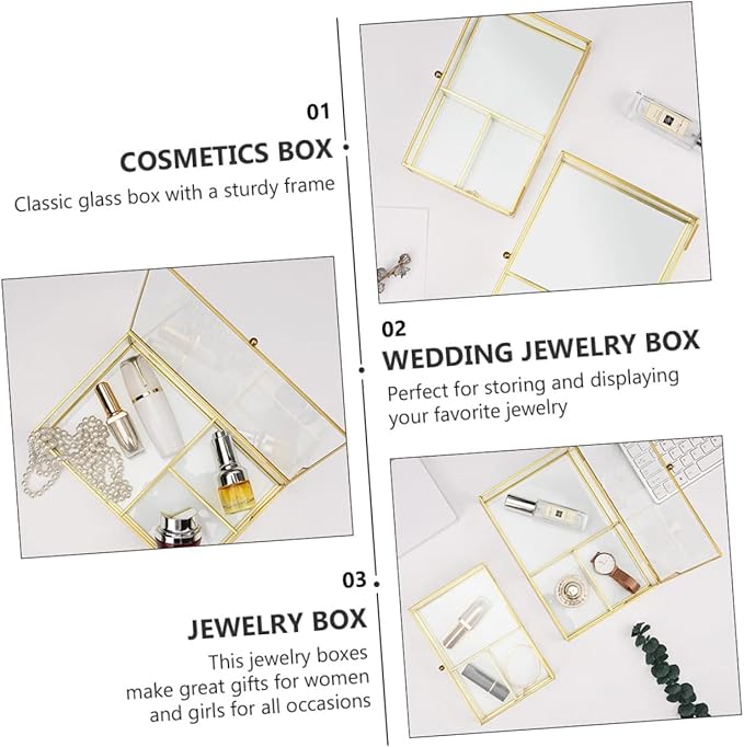 Makeup Organizer Case Small Jewelry Organizer Box Glass Display Case for Necklace Earrings Brooch Hair Clip for Women Girls