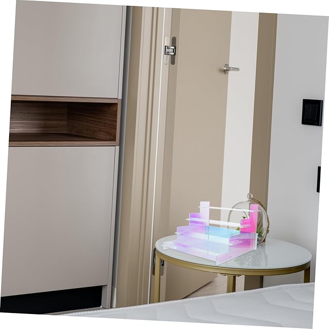 Transparent Acrylic Display Stand for Makeup and Perfume Organizer Dazzling Rainbow Color Figurines Rack Versatile Decorative Risers for Home and Vanity Use