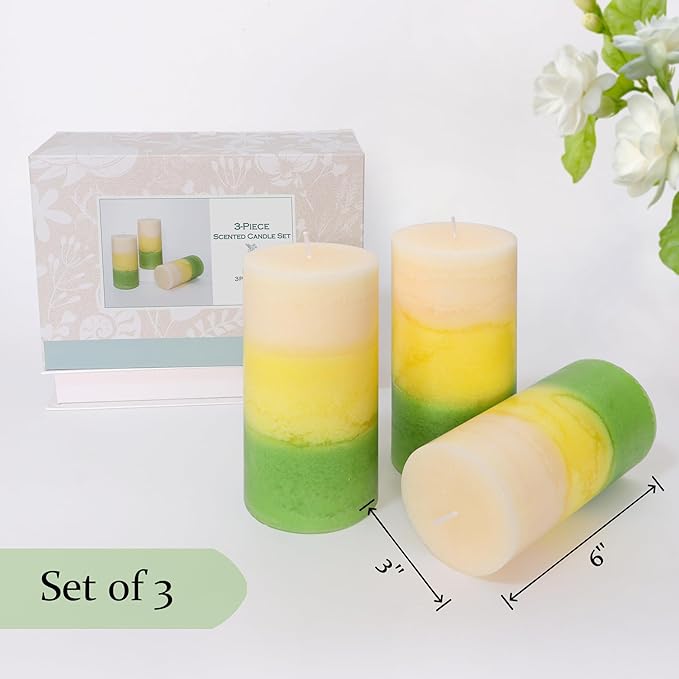 Pillar Candles, Freesia Scented Candles 70+Hour Long Lasting Burn Time, 3 X 6 Inches Candles for Wedding Home Décor, Set of 3