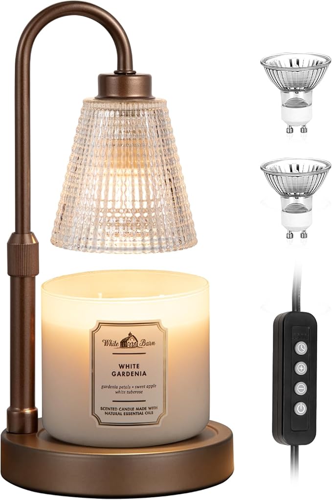 Big Brown Candle Warmer Lamp with Timer, Dimmable Candle Warmer for Home Decor, Height Adjustable Candle Lamp for Jar Candles, Birthday Gifts for Women Mom, House Warming Gifts New Home