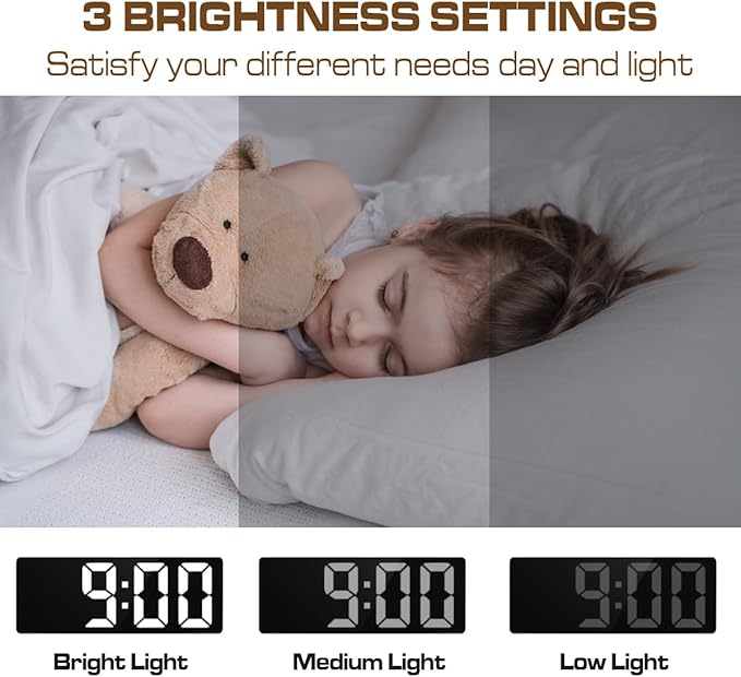 Small Digital Alarm Clock, Mirror Surface LED Electronic Clocks with Large Display, Adjustable Brightness and Snooze Model for Bedroom, Desk, Office, Blackcase White Digit