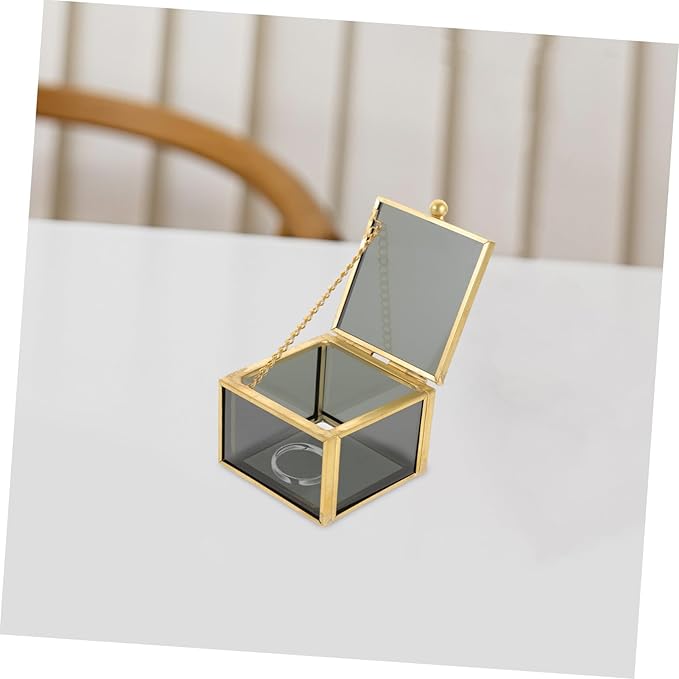 Healifty Square Glass Jewelry Box Lid Modern Decorative Organizer for Cosmetics and Accessories Multi-functional Keepsake Storage Container