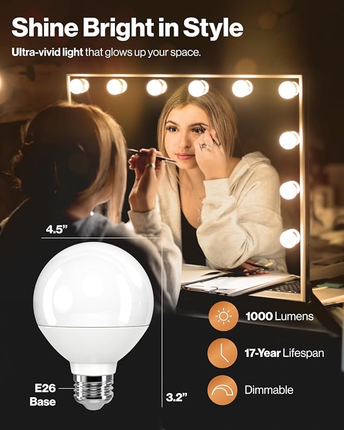 Sunco 12 Pack G25 LED Light Bulbs, Globe Vanity Lights for Bathroom High Output, 1000 LM, 11W (100W Equivalent), 2700K Soft White, Dimmable, E26 Base, Round Frosted Decorative Bulb UL